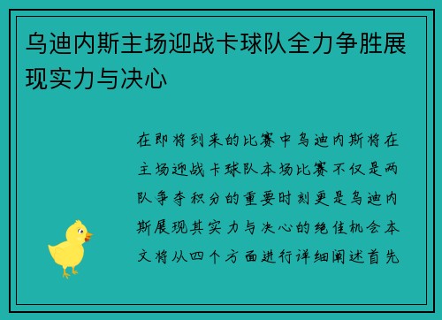 乌迪内斯主场迎战卡球队全力争胜展现实力与决心